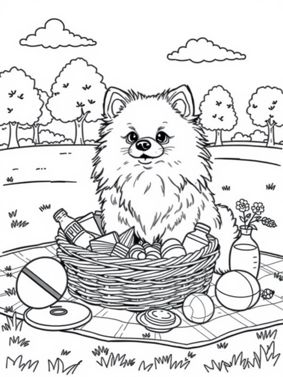 pomeranian picnic coloring page