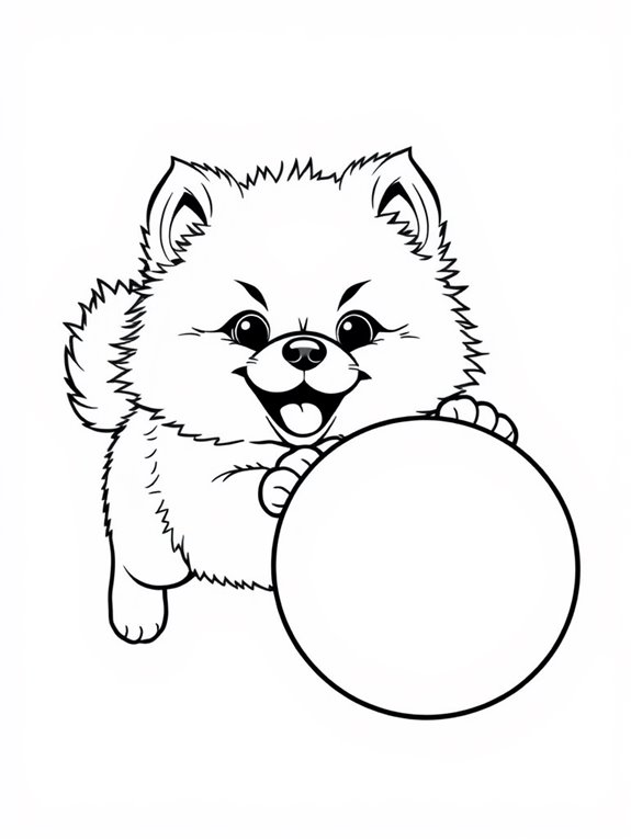 pomeranian playing with ball