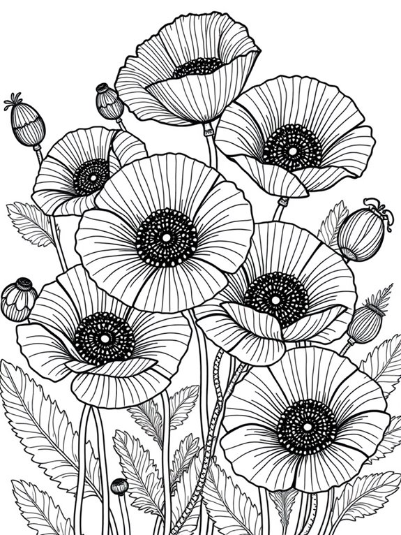 poppies with intricate designs