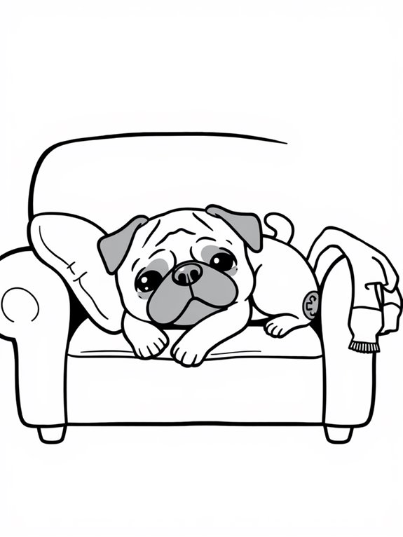 pug relaxing on couch