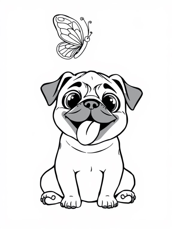 pug with butterfly illustration