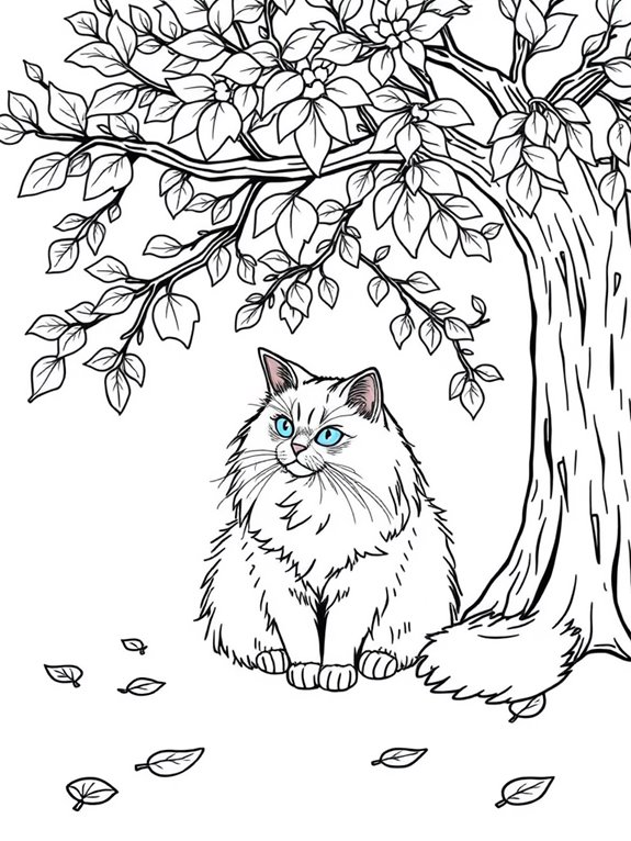 ragdoll cat beneath tree