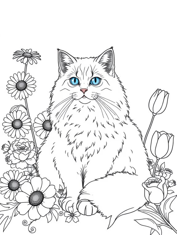 ragdoll cat floral scene