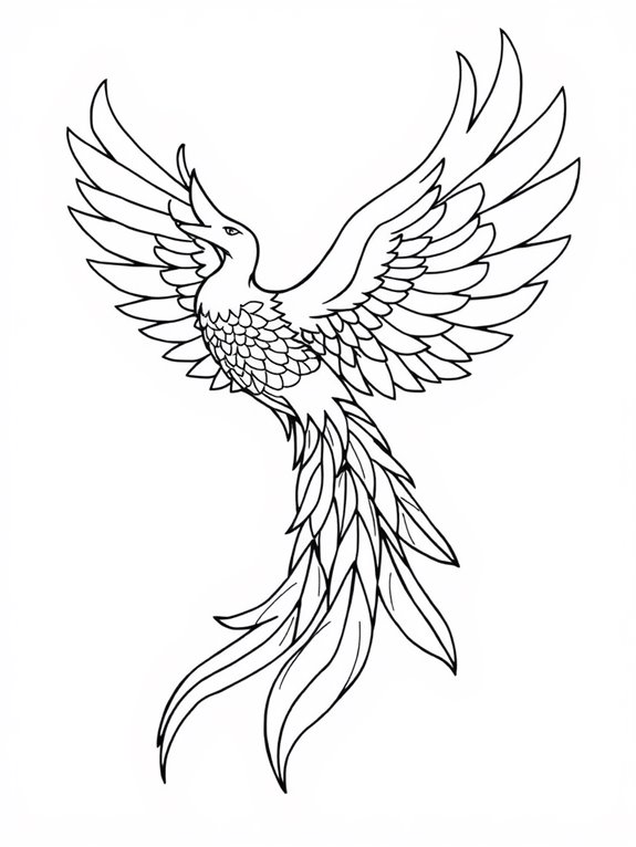 rainbow tailed phoenix coloring page