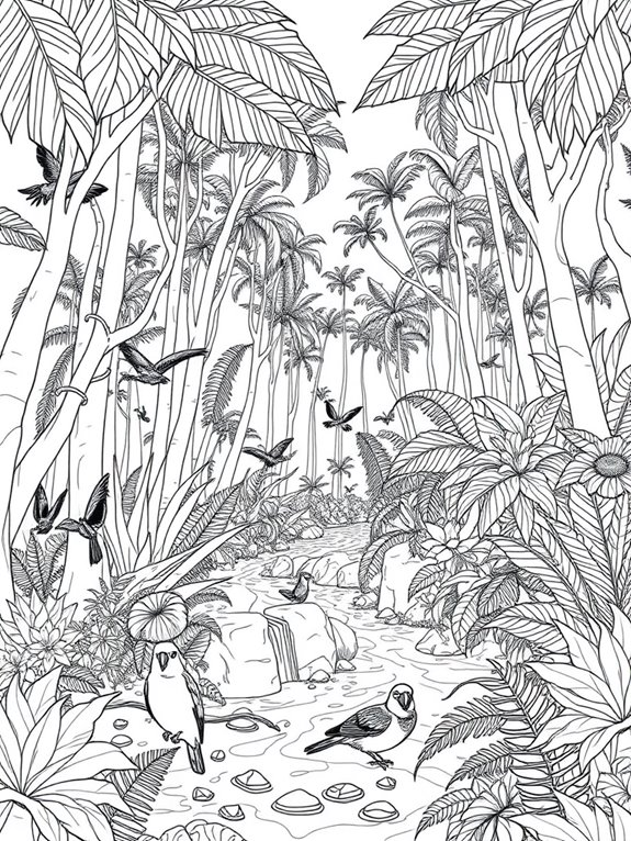 rainforest line art coloring