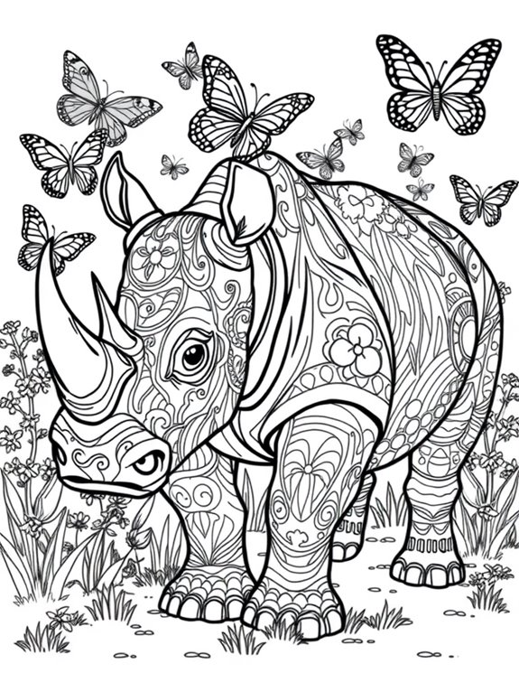 rhinos and butterflies coloring