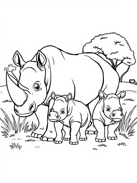 rhinos coloring page activity