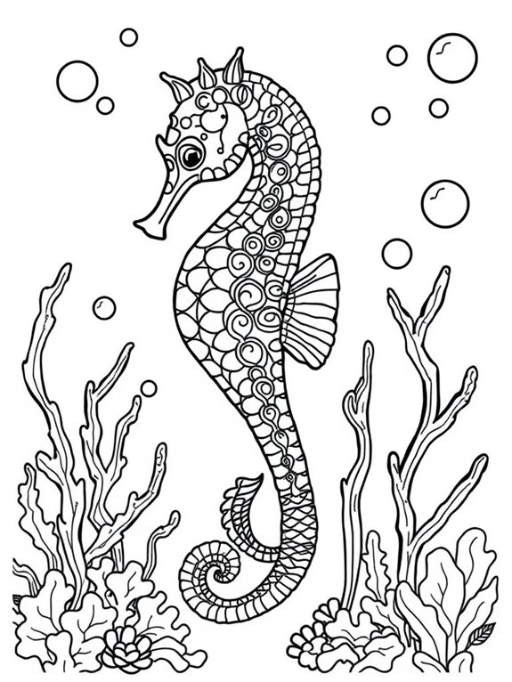 seahorse coloring page design