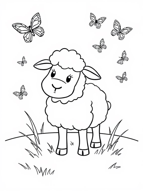 sheep and butterflies coloring page