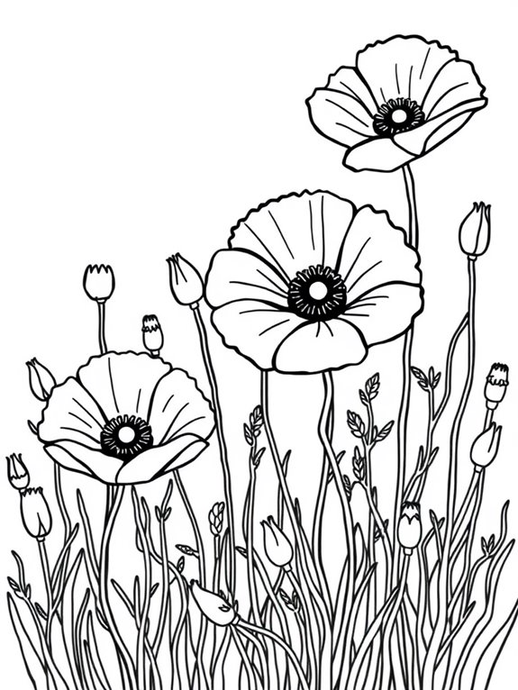 simple poppies coloring page