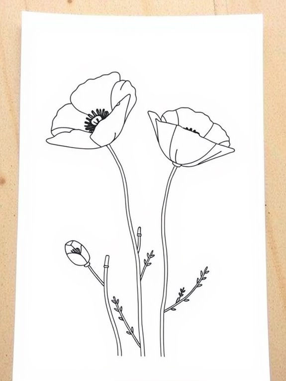 simple poppy coloring page