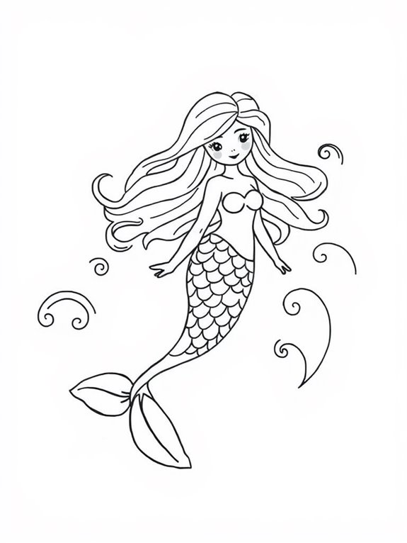 simple waves mermaid coloring