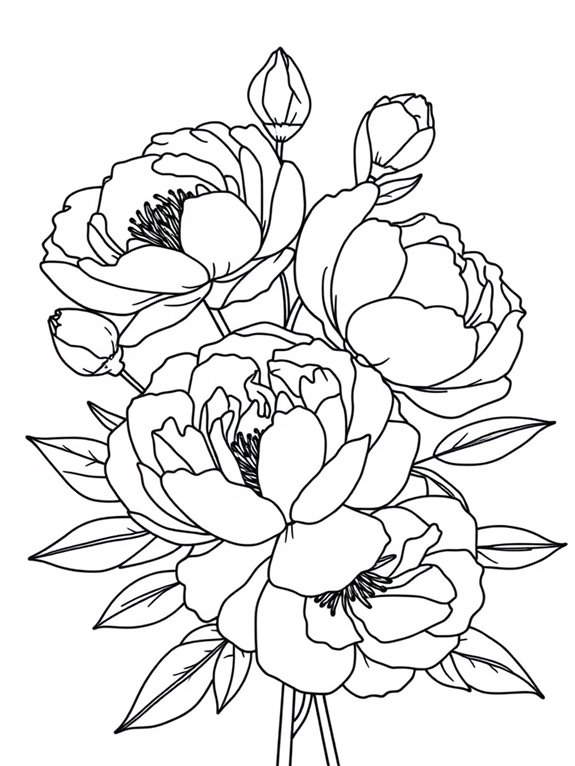 simplistic peonies line art