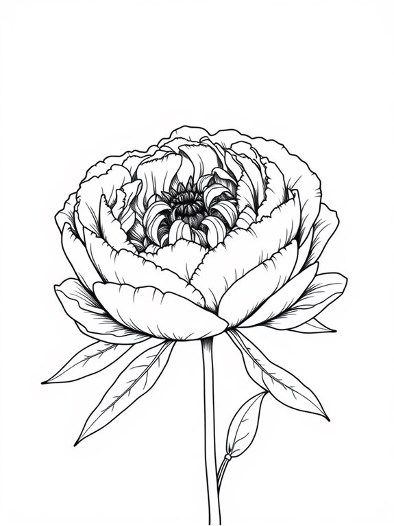 single peony bloom illustration