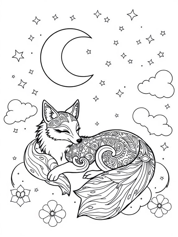 sleeping fox under moon