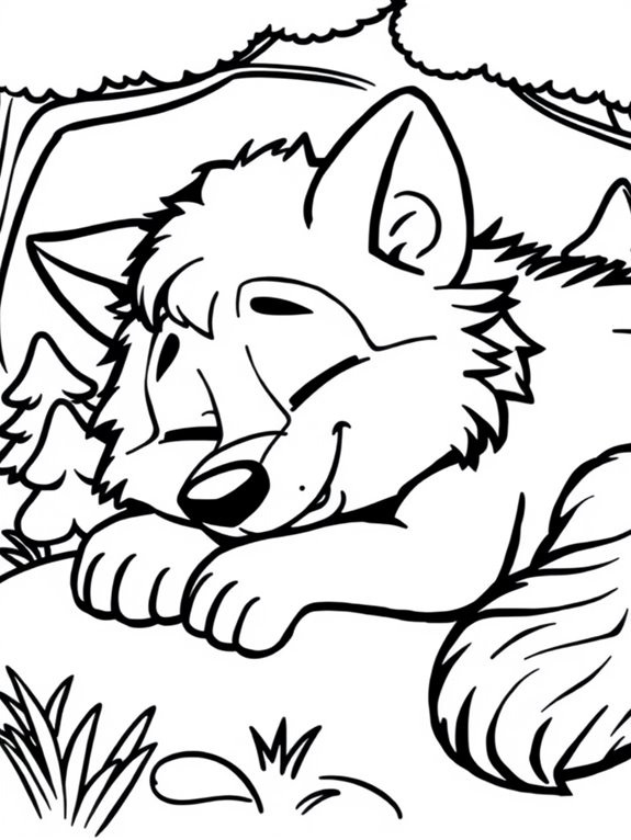 sleeping wolf coloring page