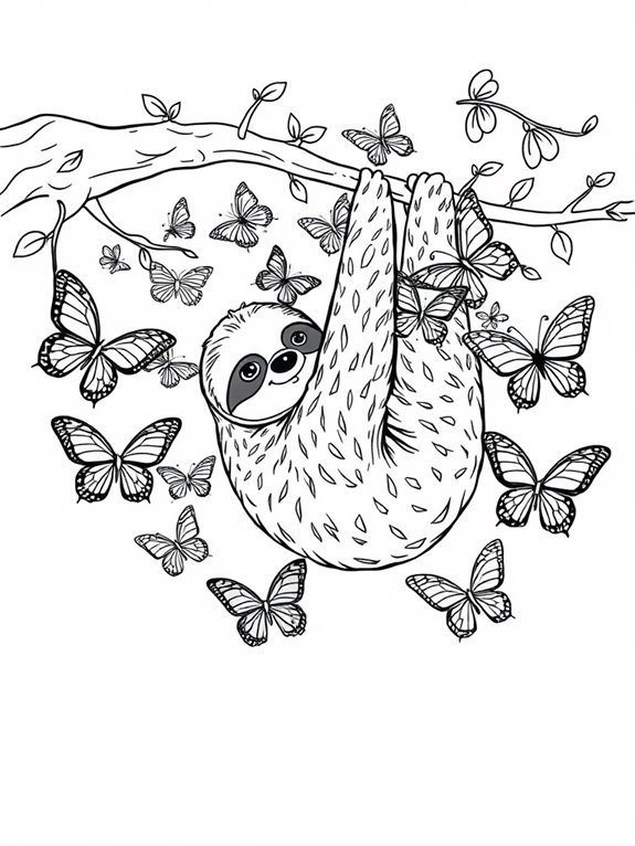 sloths and butterflies coloring page