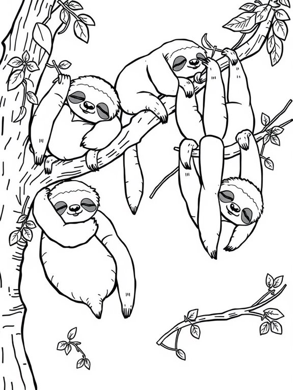 sloths resting on branches