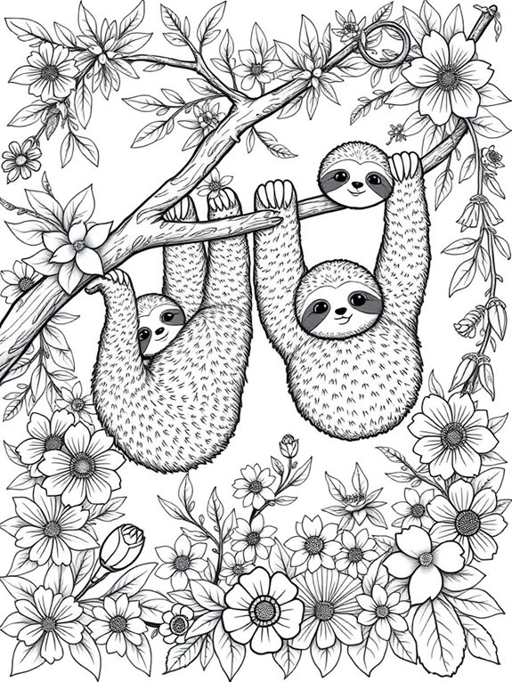 sloths surrounded by flowers