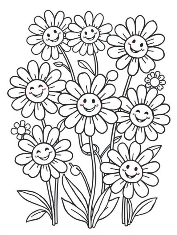 smiley faced cartoon daisies