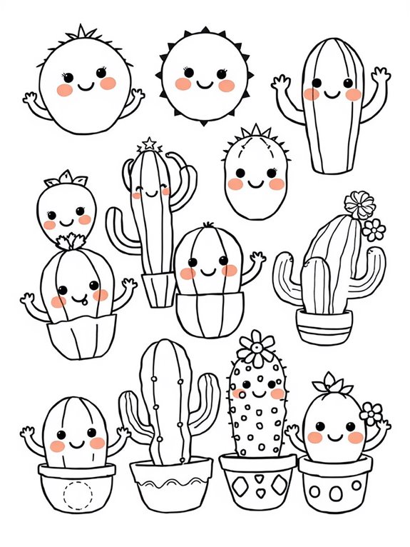 smiling cacti coloring page