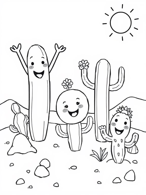 smiling cartoon cacti desert