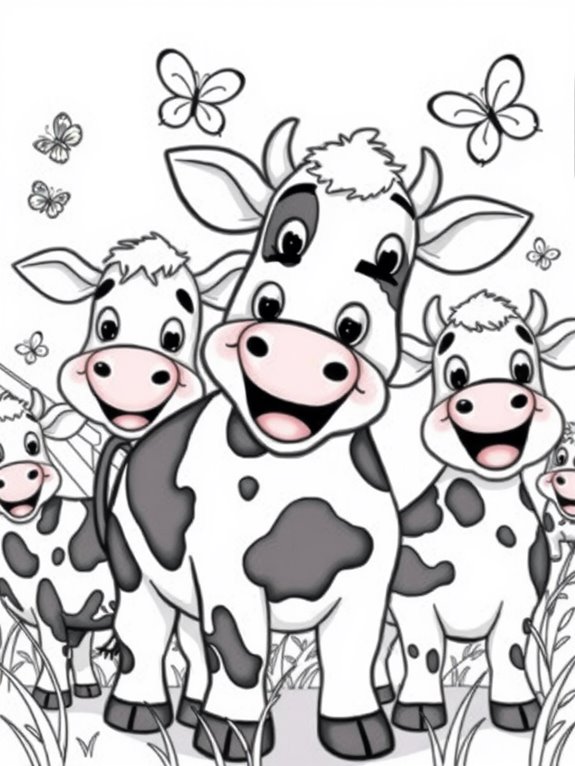 smiling cartoon cows coloring