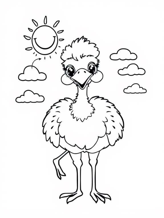 smiling cartoon emus coloring page