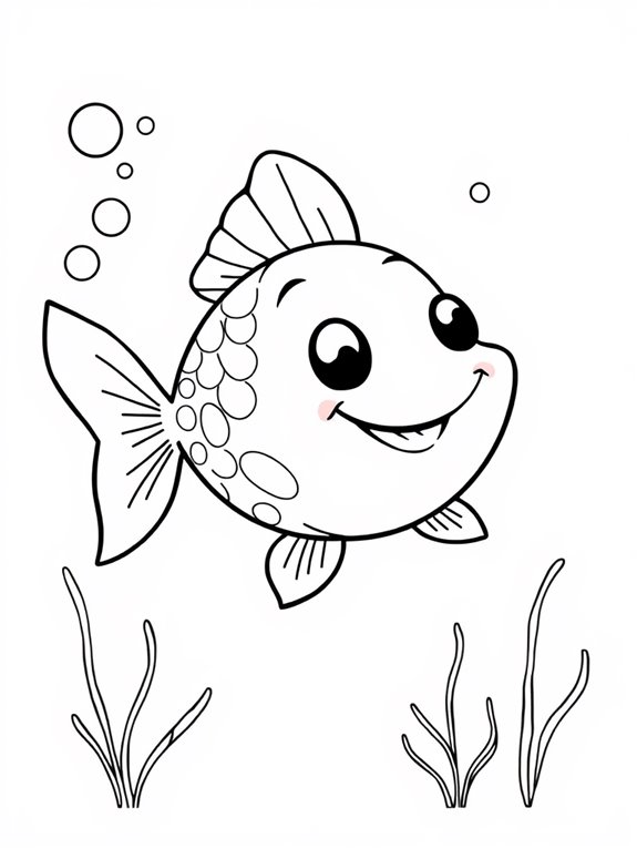 smiling cartoon goldfish coloring page