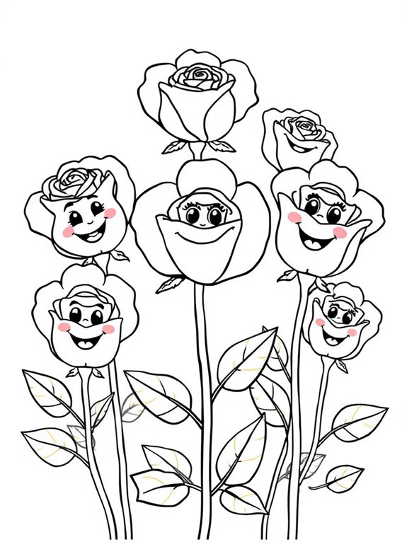 smiling cartoon roses coloring