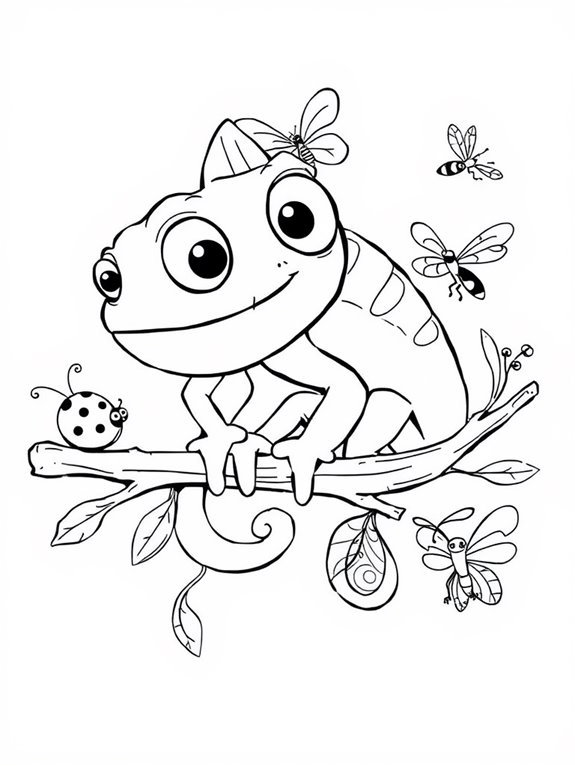 smiling chameleon with bugs