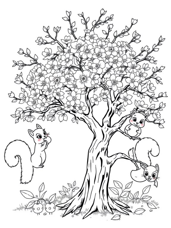 smiling squirrels under cherry tree