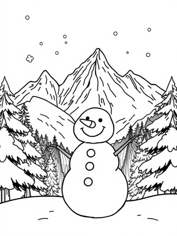 snowy mountain snowman scene