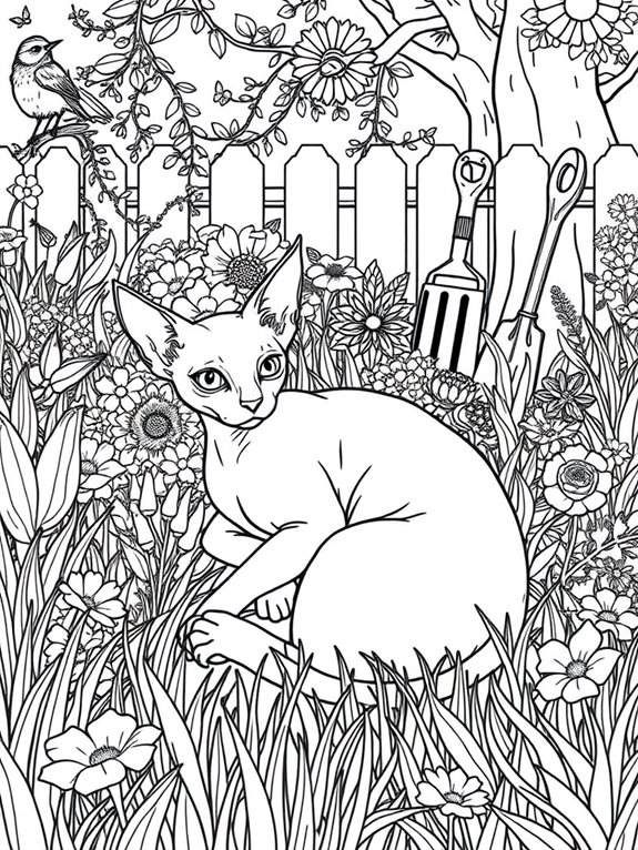 sphynx cat in garden