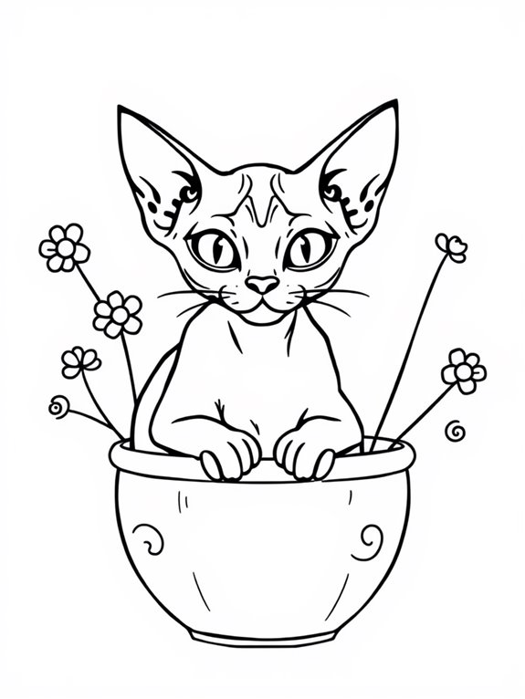 sphynx cat in pot