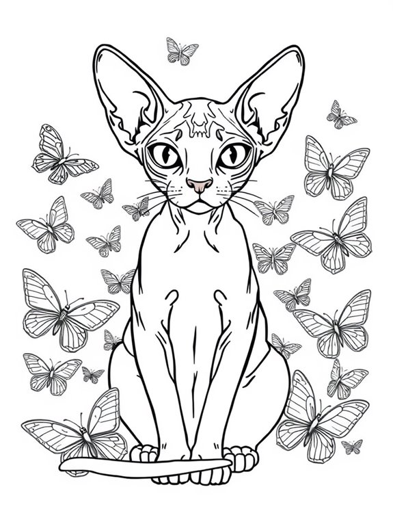 sphynx cat with butterflies