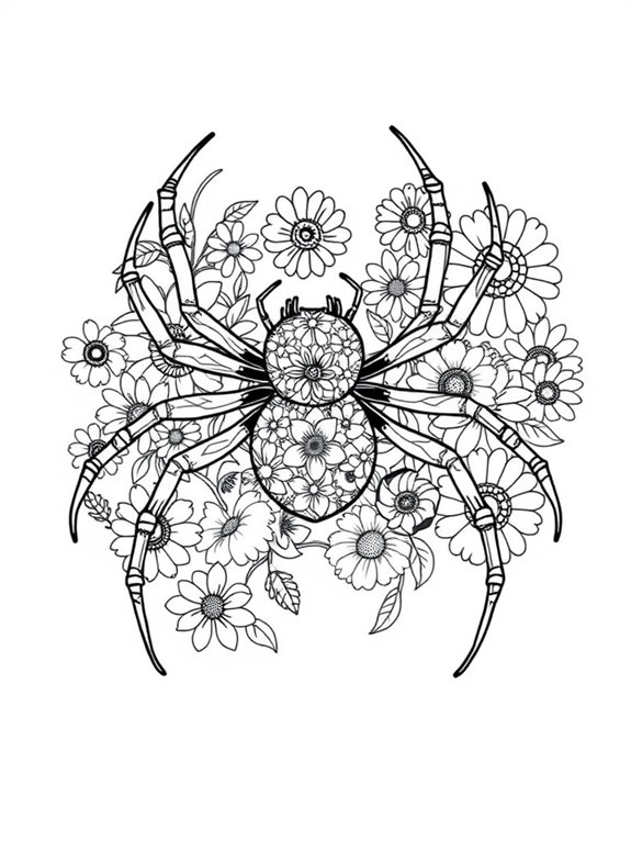 spider surrounded by flowers