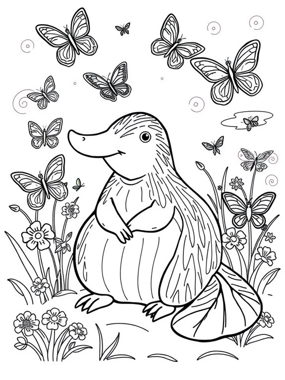 springtime platypus with butterflies