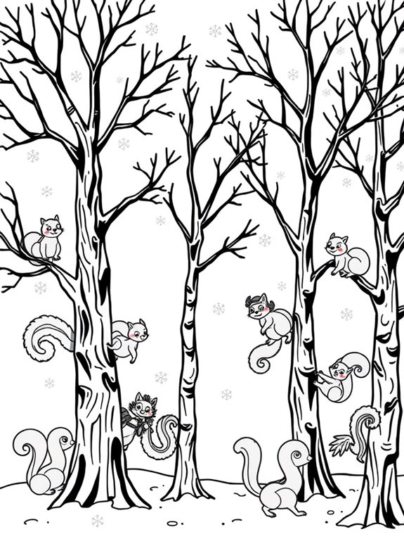 squirrels among winter trees