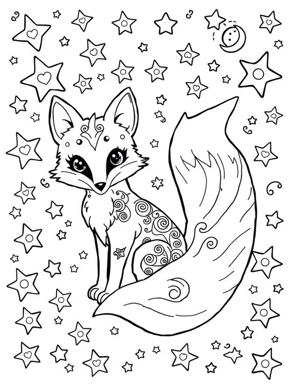 starry magical fox illustration