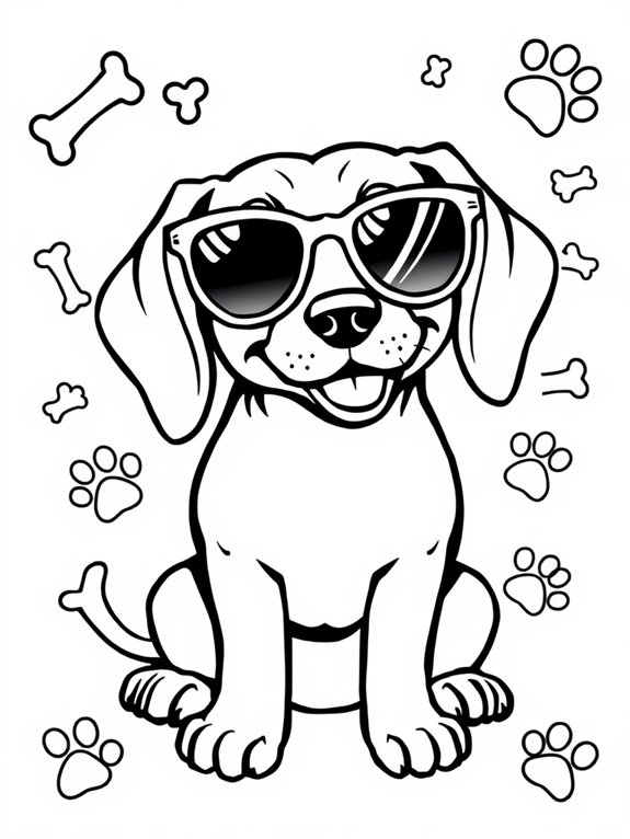 sunglasses wearing beagle coloring page