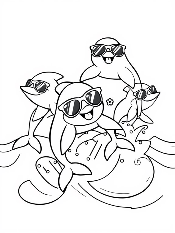 sunglasses wearing cartoon dolphins