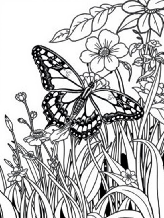 swallowtail butterfly garden scene