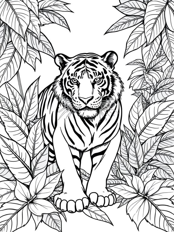 tiger surrounded by leaves