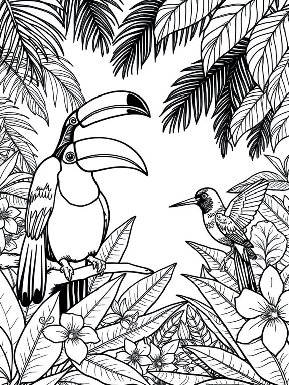 tropical birds coloring activity