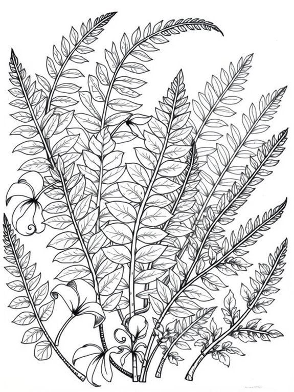 tropical ferns coloring page