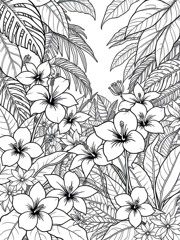 tropical flowers coloring page