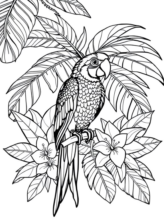 tropical parrot coloring page