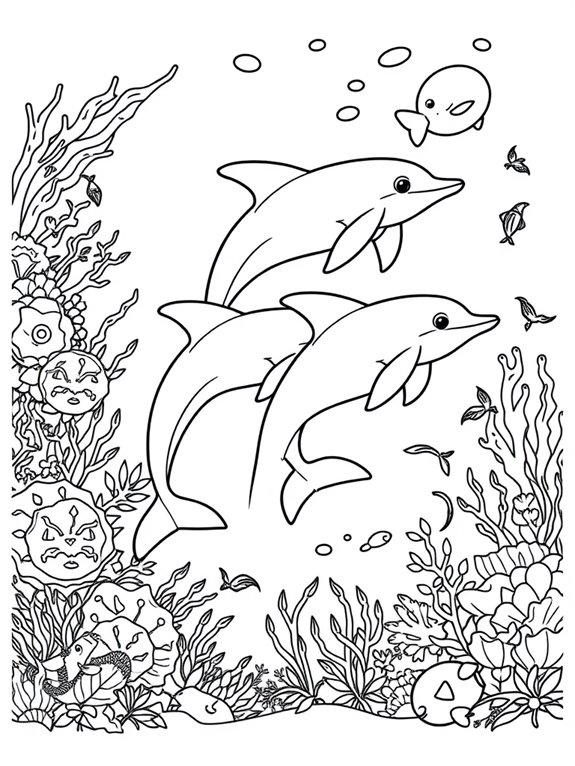 tropical reef dolphin scene