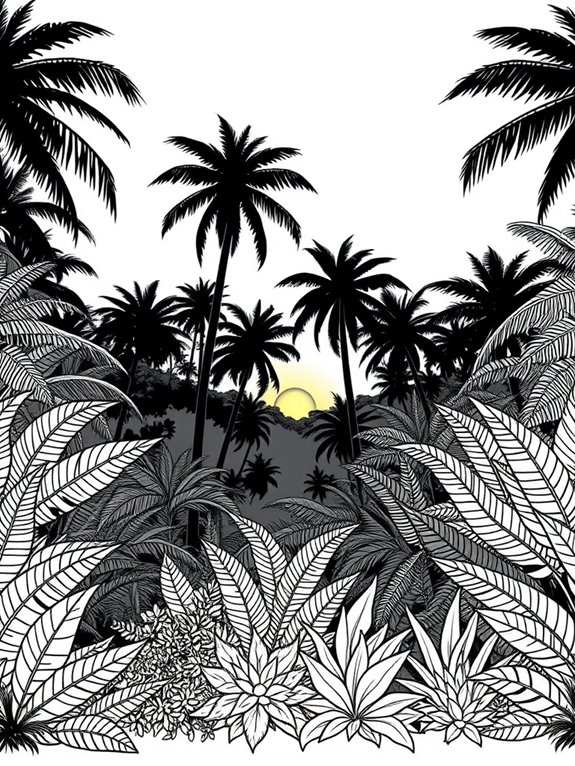 tropical sunset coloring page